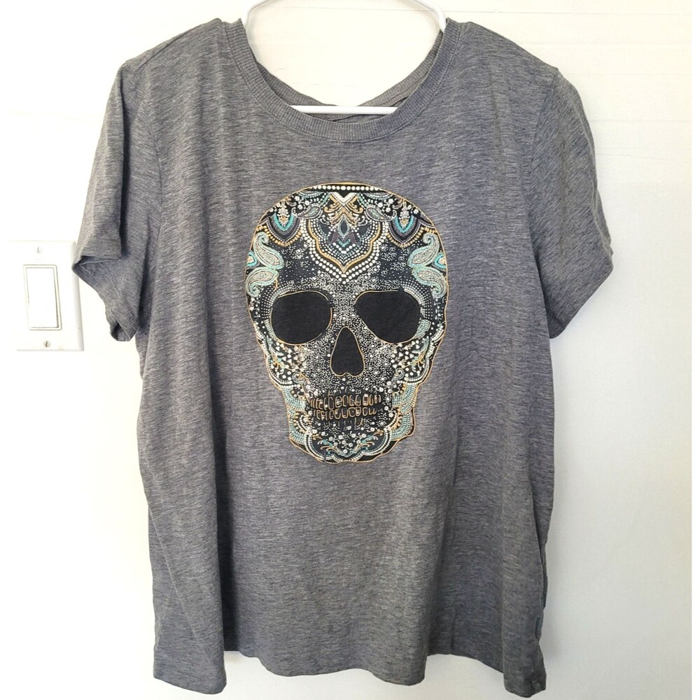 Torrid Womens 1 Gray Skull Skeleton Graphic Tee Short Sleeve Goth Halloween